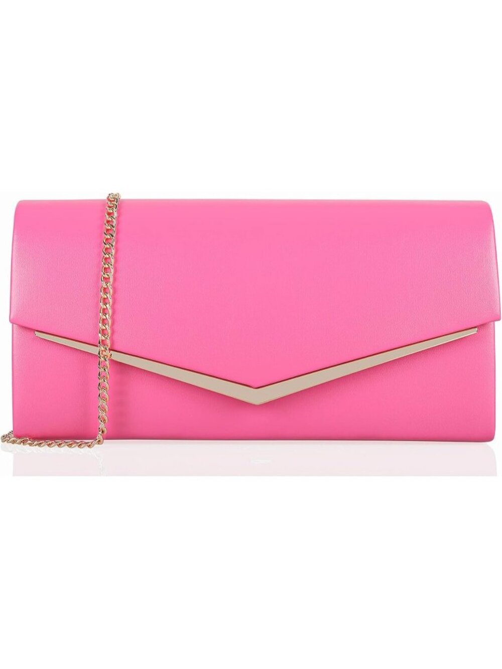 Women's Hot Pink Vegan Leather Envelope Clutch Purse Elegant Evening Handbag